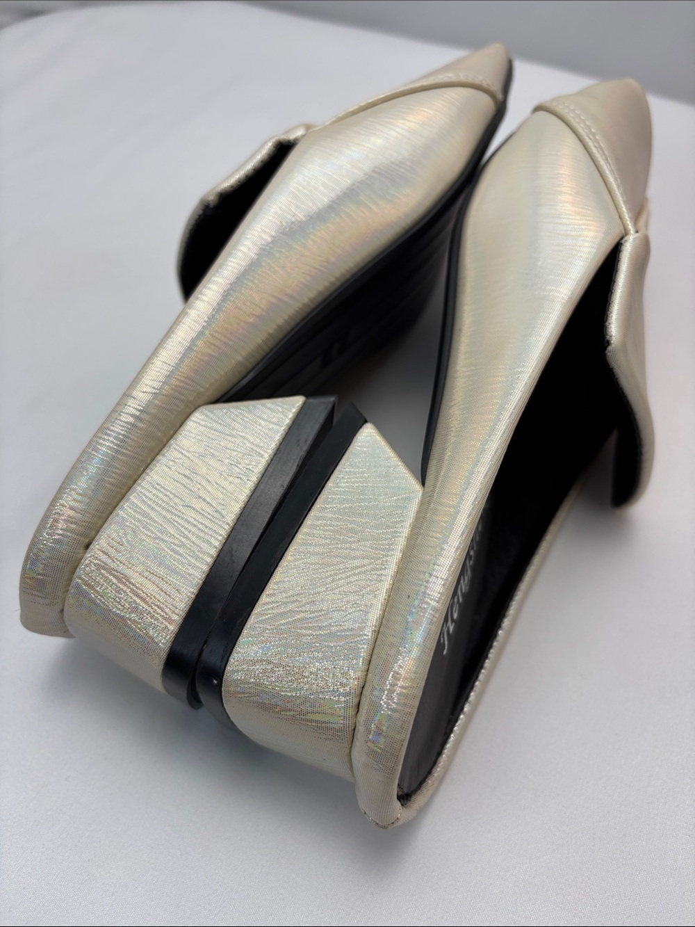 Hengshengda Iridescent Womens 7 Cream Square-Toe Slip-On Block Heel Mules #446 - Picture 10 of 13